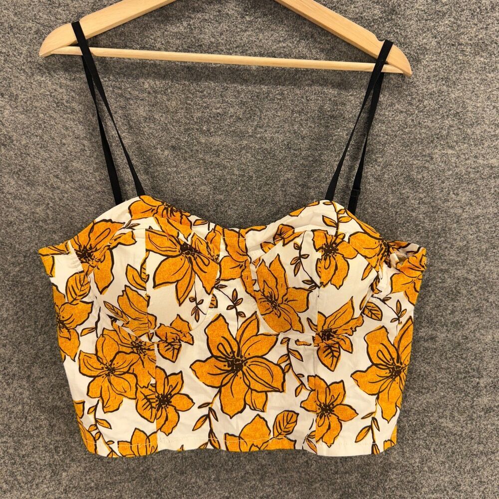 Like An Angel Cropped Top Women 2X Plus White Floral Sleeveless Zipper Rayon